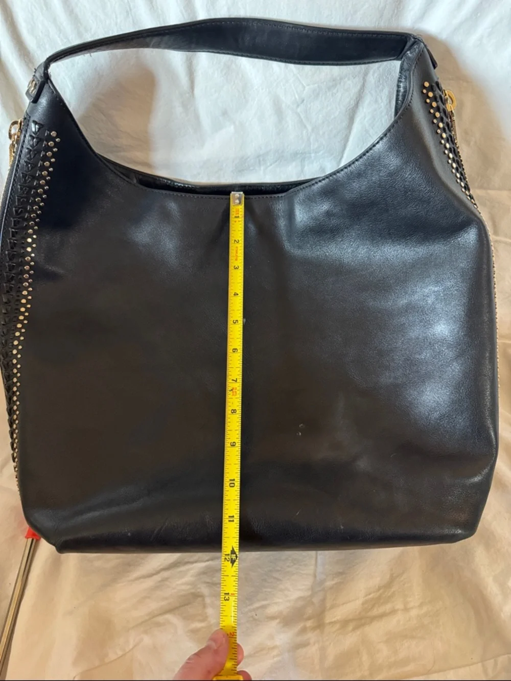Rebecca Minkoff Bryn Double Zip Hobo Bag black leather w/ gold studs & fringe - Picture 9 of 12